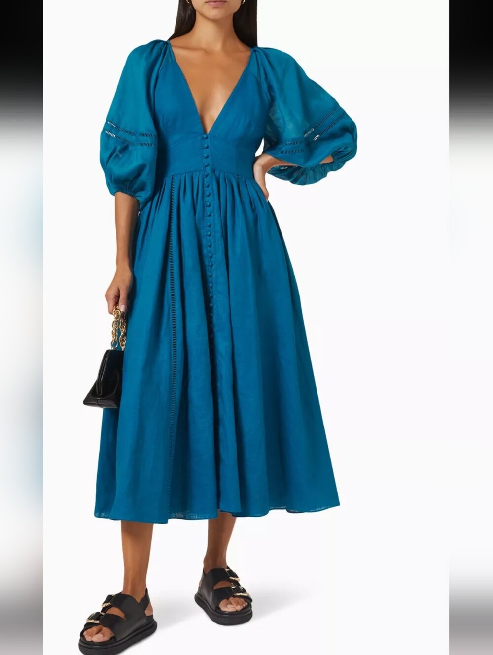 Joslin Ingrid Linen Ramie Midi Dress L